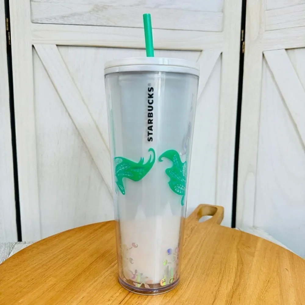 Starbucks Pearl Holographic‎ Siren Mermaid Tumbler Venti Cup White Green 24oz